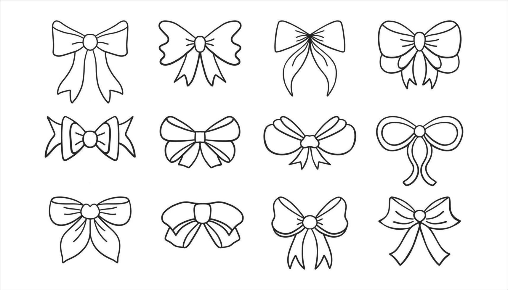 Set of bows. illustration in doodle style, isolated on a white background. vector
