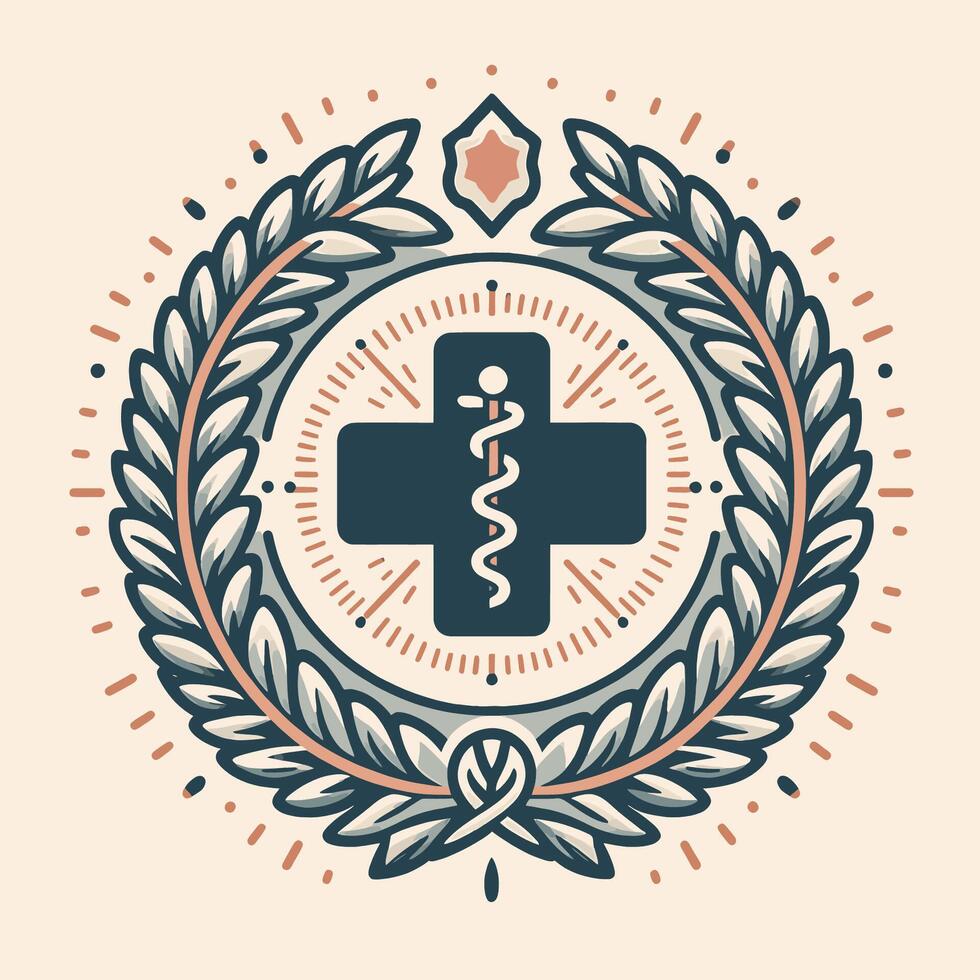 Medical emblem with a cross and laurel wreath vector