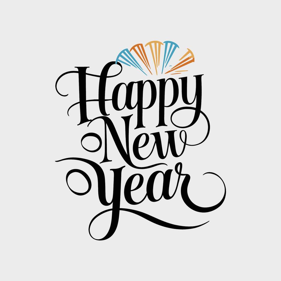Happy new year lettering design with fireworks vector