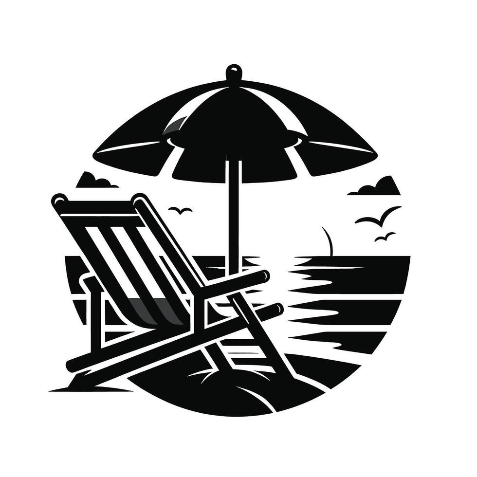 Beach chair and umbrella on the beach illustration vector