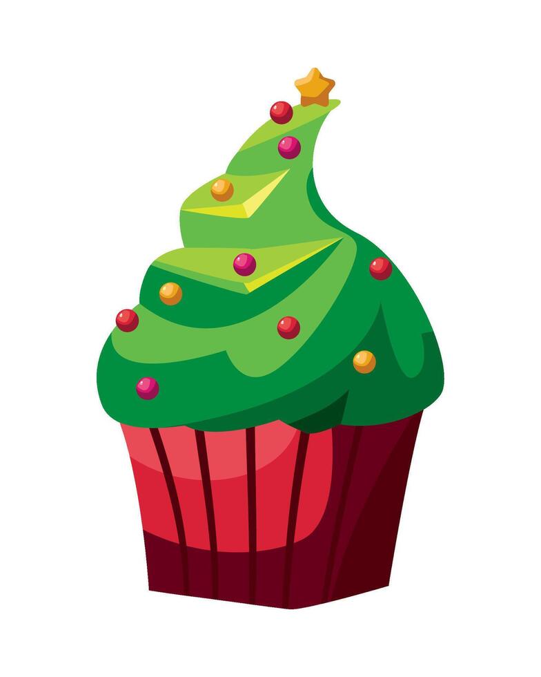 christmas dessert green cupcake isolated design vector