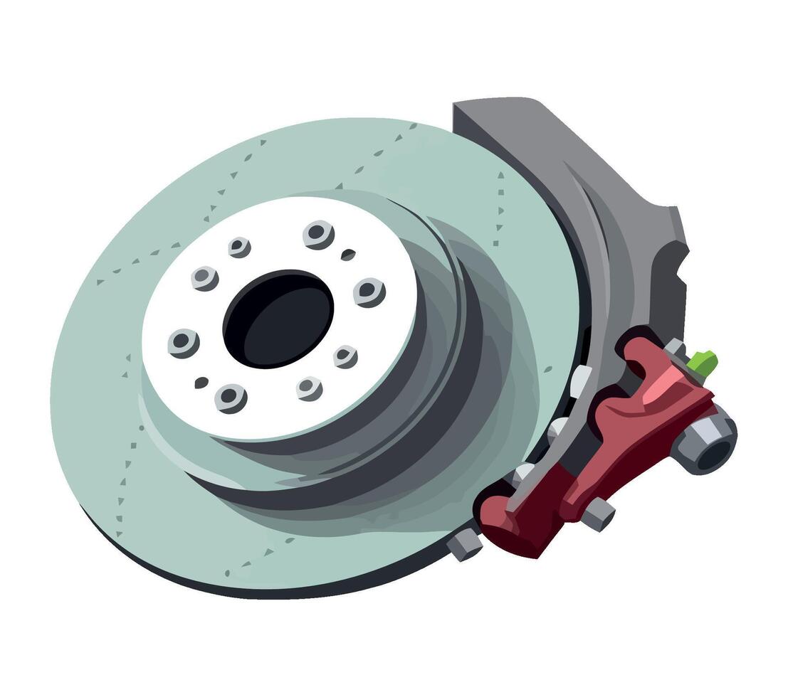 A car brake disc and brake caliper on a white background vector