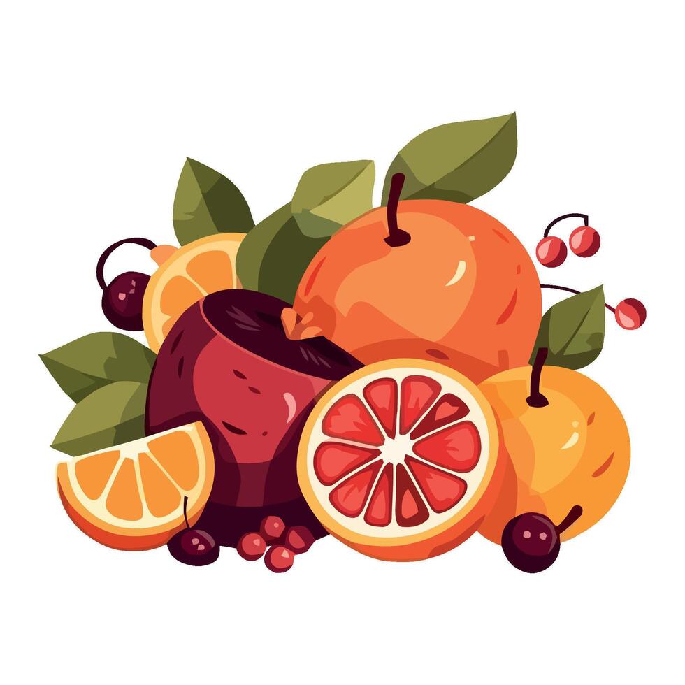 Juicy citrus fruits, ripe and refreshing summer treats icon isolated vector