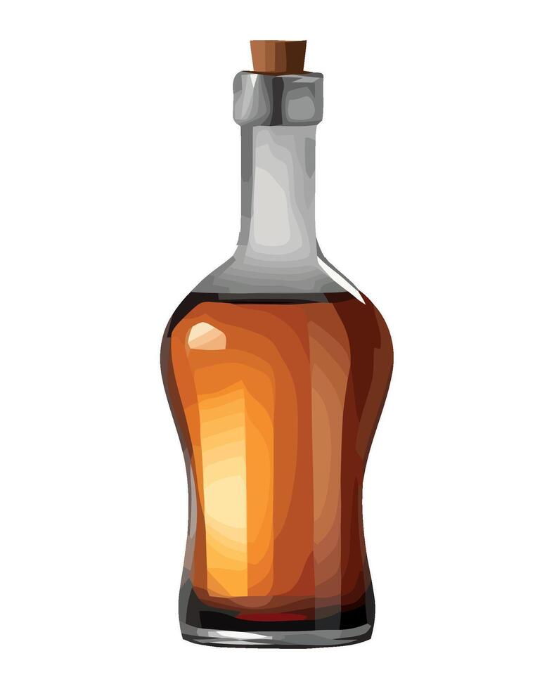 Transparent wine bottle with whiskey label design icon isolated vector