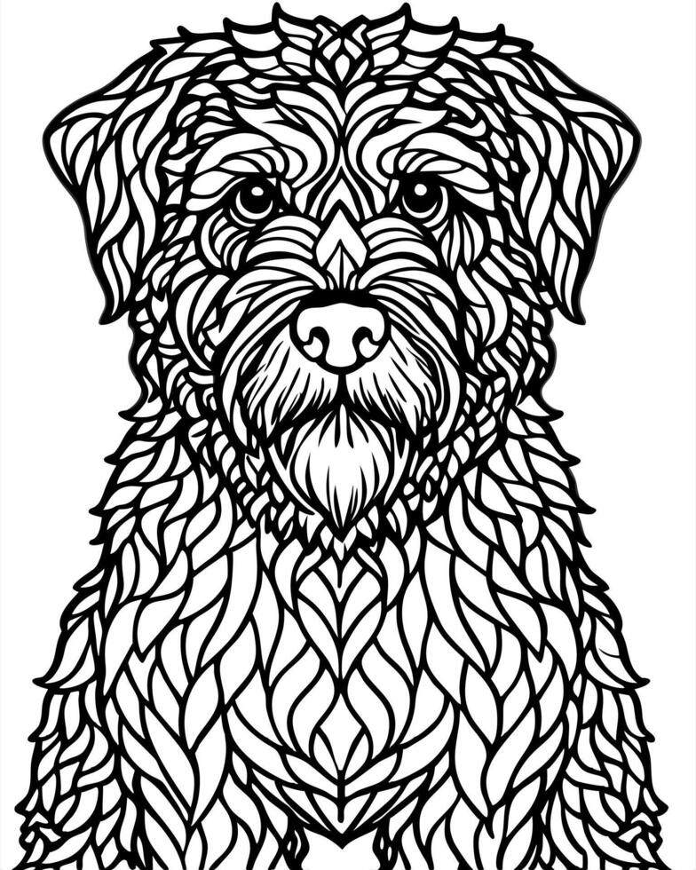 an intricate line art illustration of a black russian terrier dog filled with detailed patterns vector