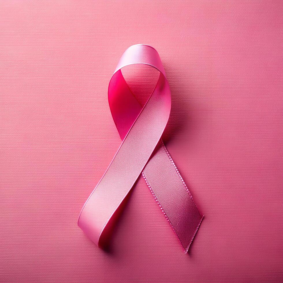 A pink ribbon for breast cancer month. Pink Ribbon on pink Background. 4 photo
