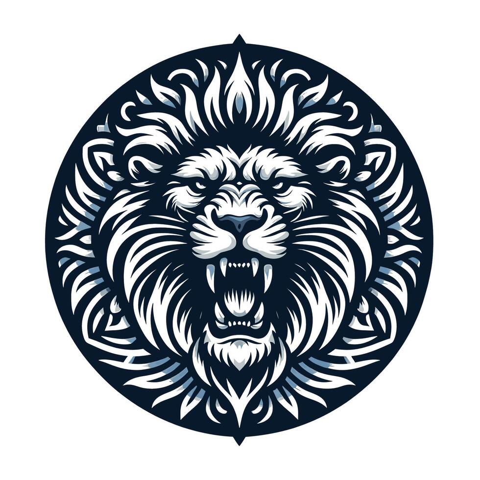 Lion head in a round shape, with a tribal pattern vector