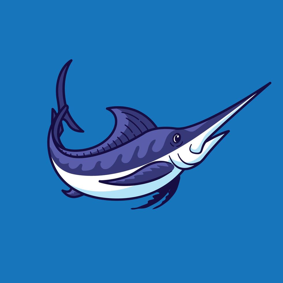 Marlin fish mascot character cartoon illustration vector