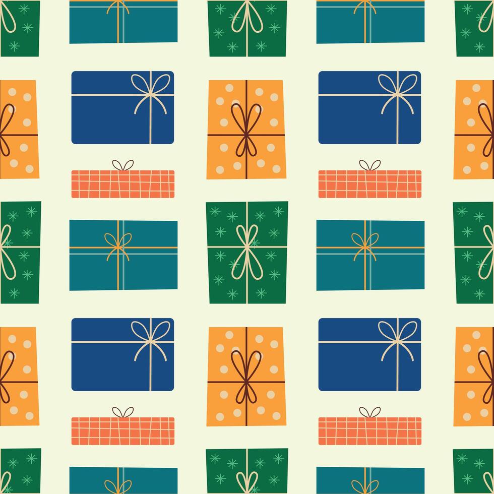 Christmas gifts seamless pattern. Various boxes and envelopes. illustration for holiday design. vector