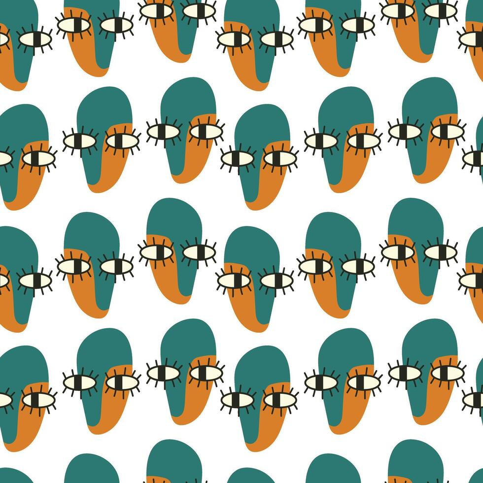 Abstract face seamless pattern. A face with big eyes. illustration for background, cover, cover, fabric vector