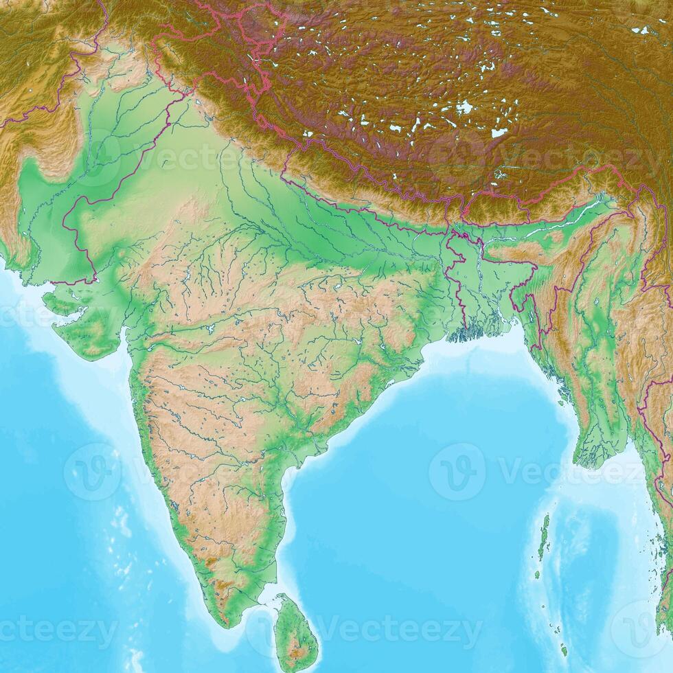 Blank physical topographic map of India photo