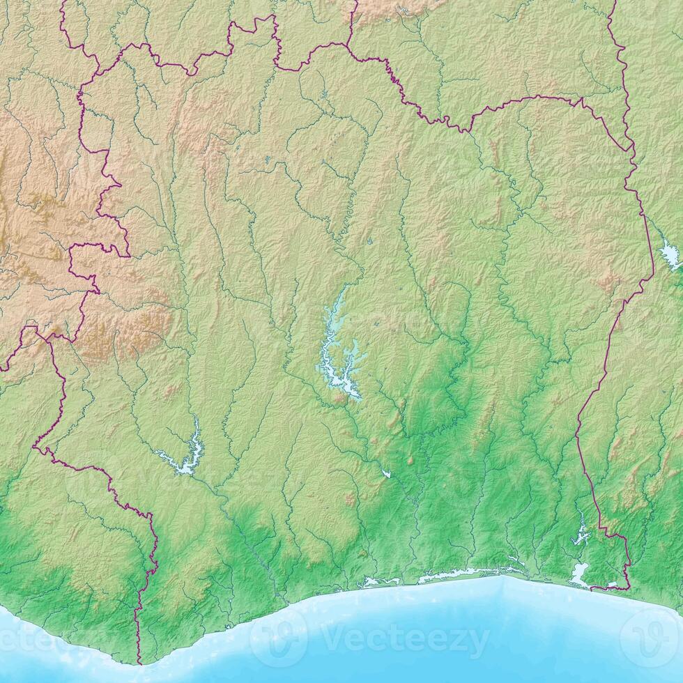 Blank physical topographic map of Cote d Ivoire photo