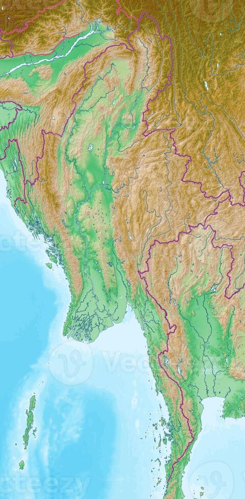 Blank physical topographic map of Myanmar photo