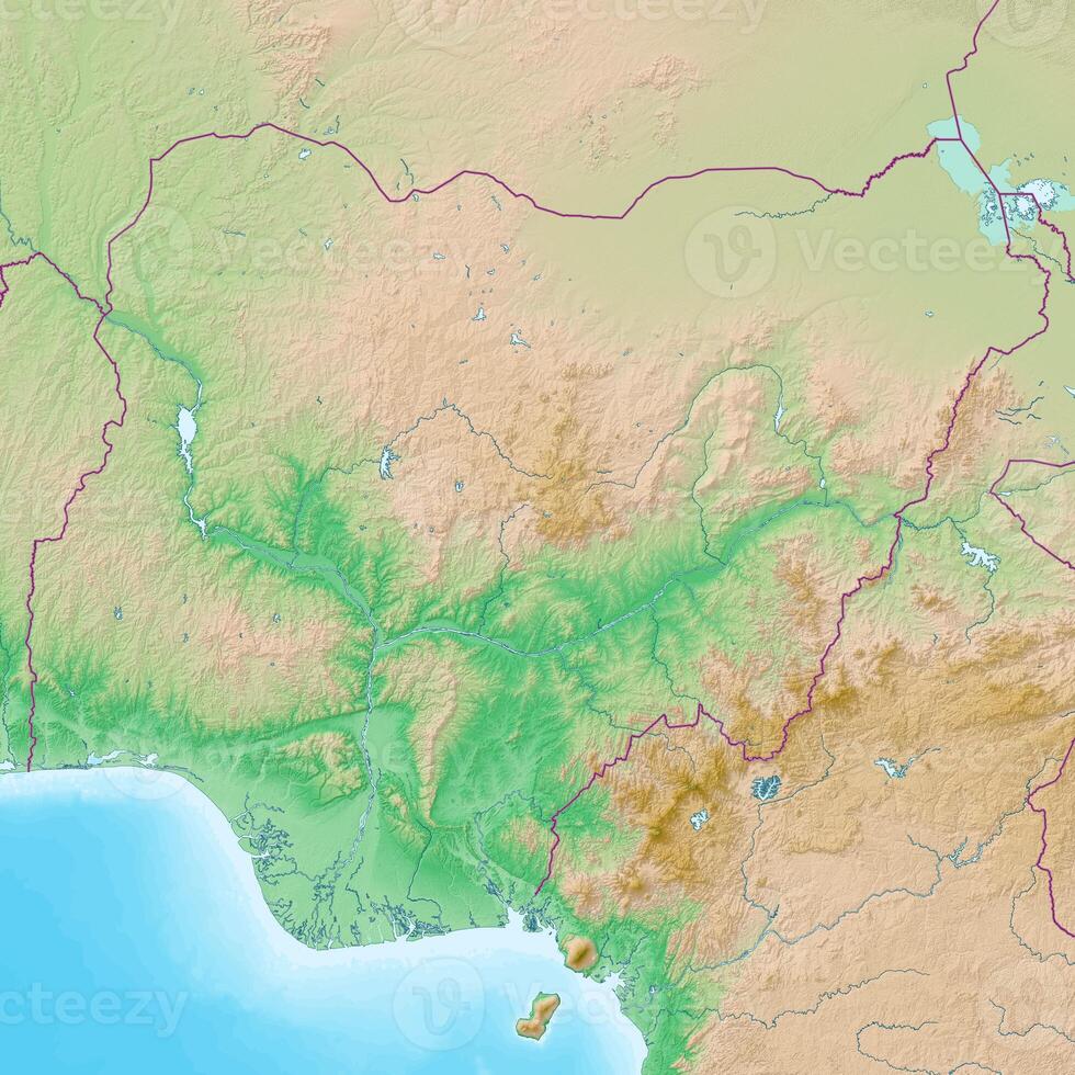 Blank physical topographic map of Nigeria photo