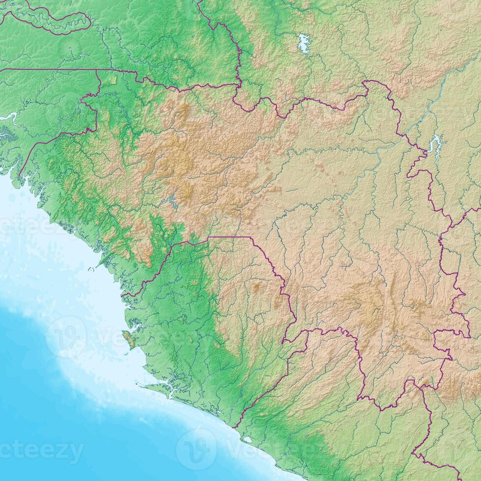 Blank physical topographic map of Guinea photo