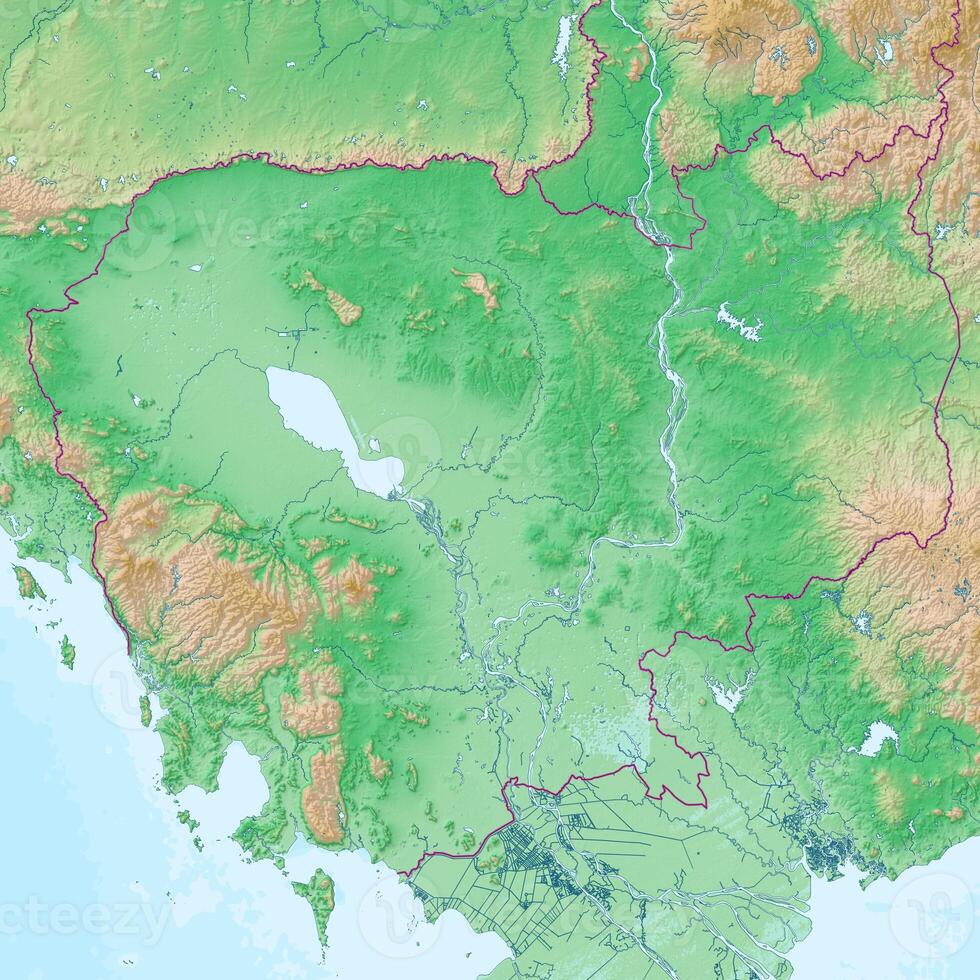 Blank physical topographic map of Cambodia photo