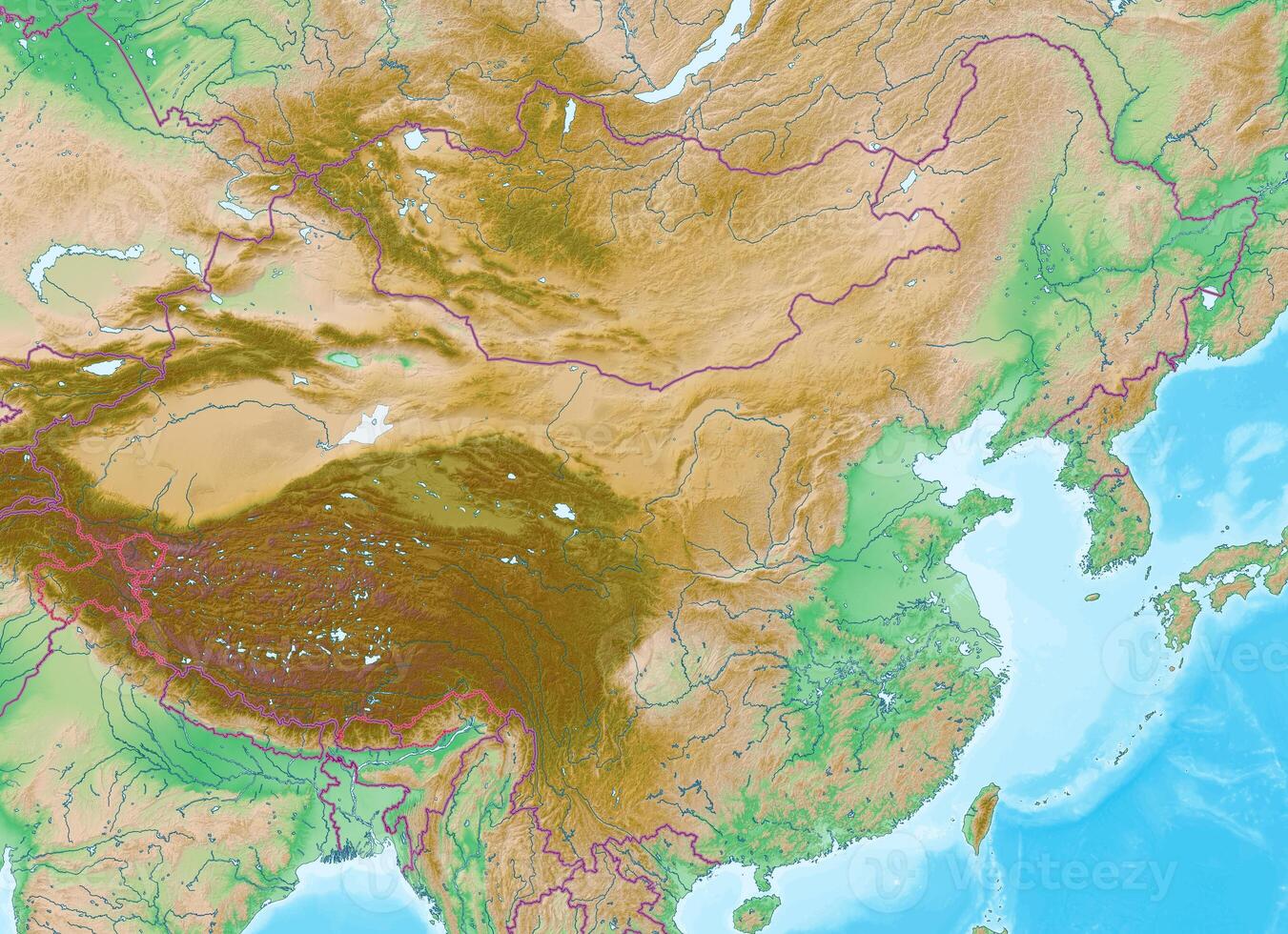 Blank physical topographic map of China photo