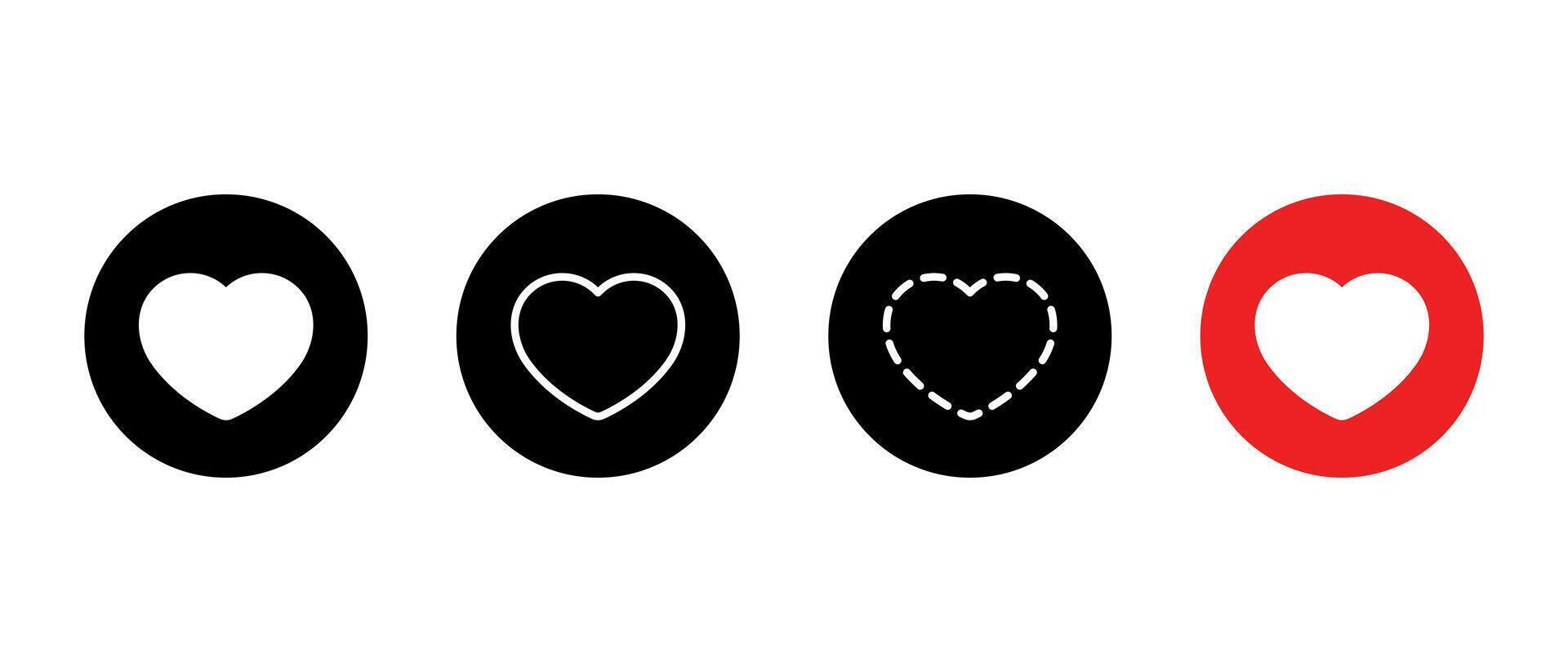 Heart icon set on circle background. Love sign symbol vector