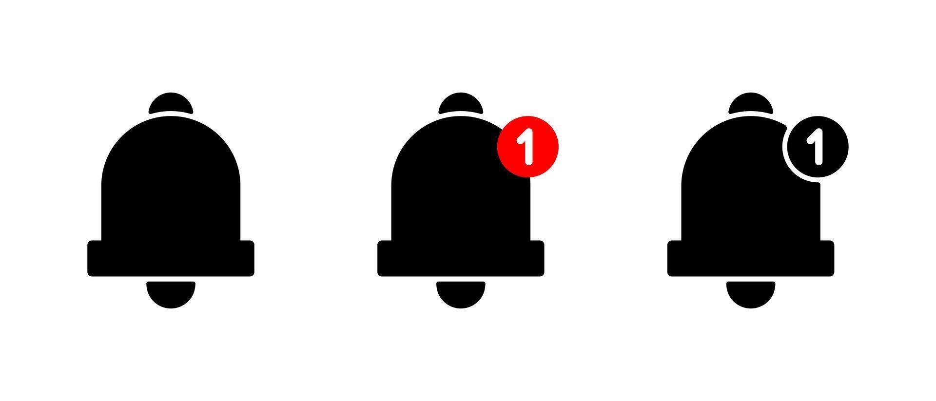 Notification bell icon set in flat style. New notice sign symbol vector
