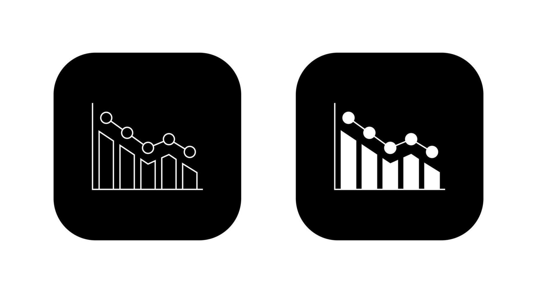 Decrease graph icon on black square. Statistic concept vector