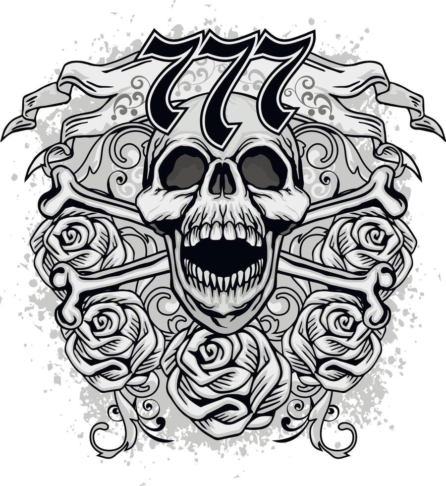 grunge skull and bones and roses vector