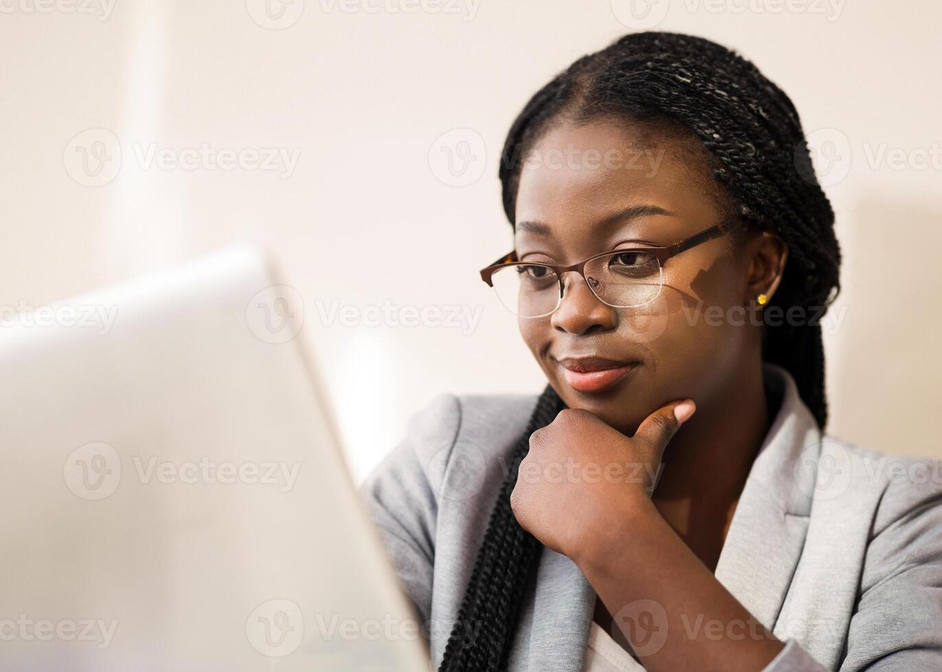 Business Analytic. Portrait Of Professional Financial Consultant In Glasses Using Digital Tablet, Closeup photo