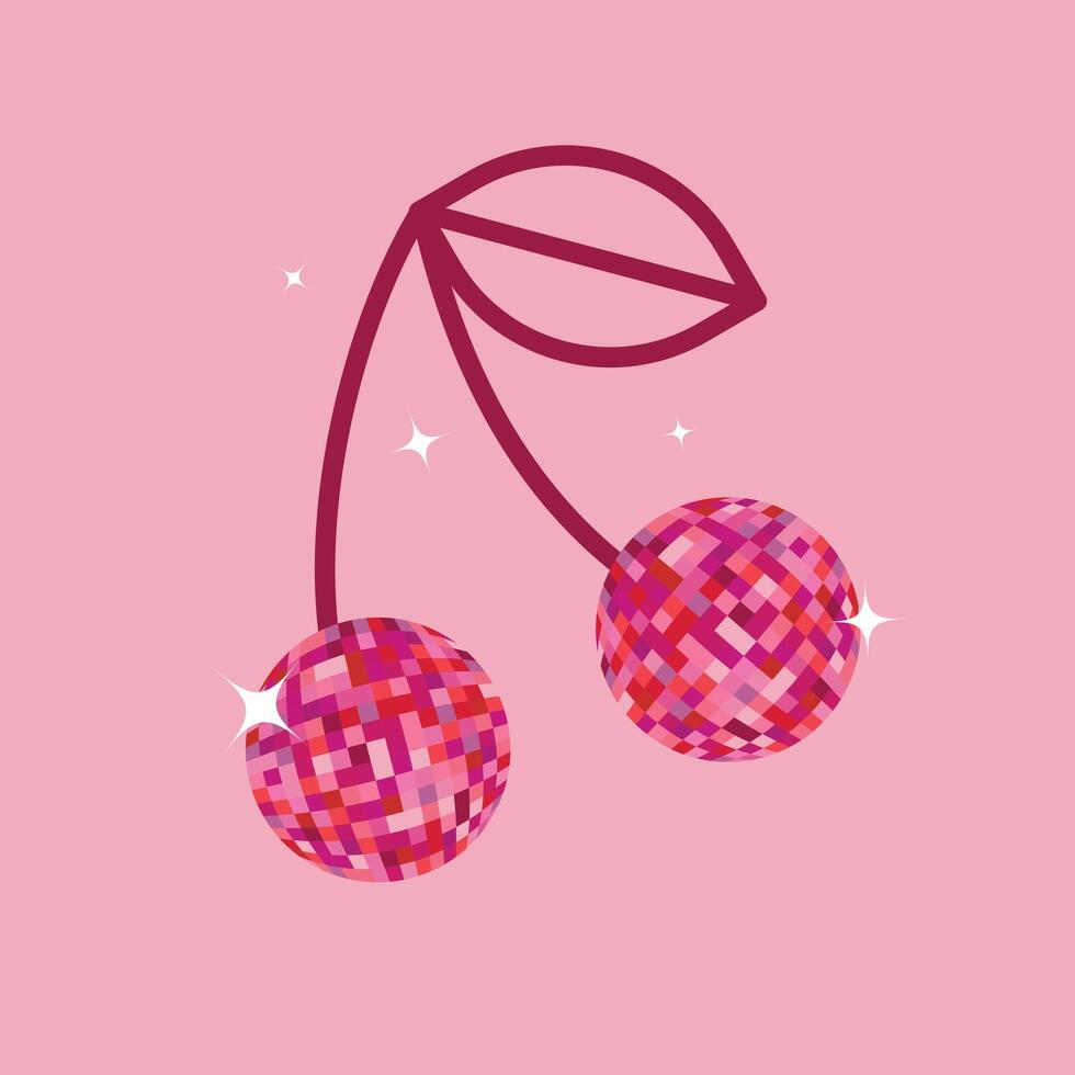A pink background with a picture of a cherry on it vector