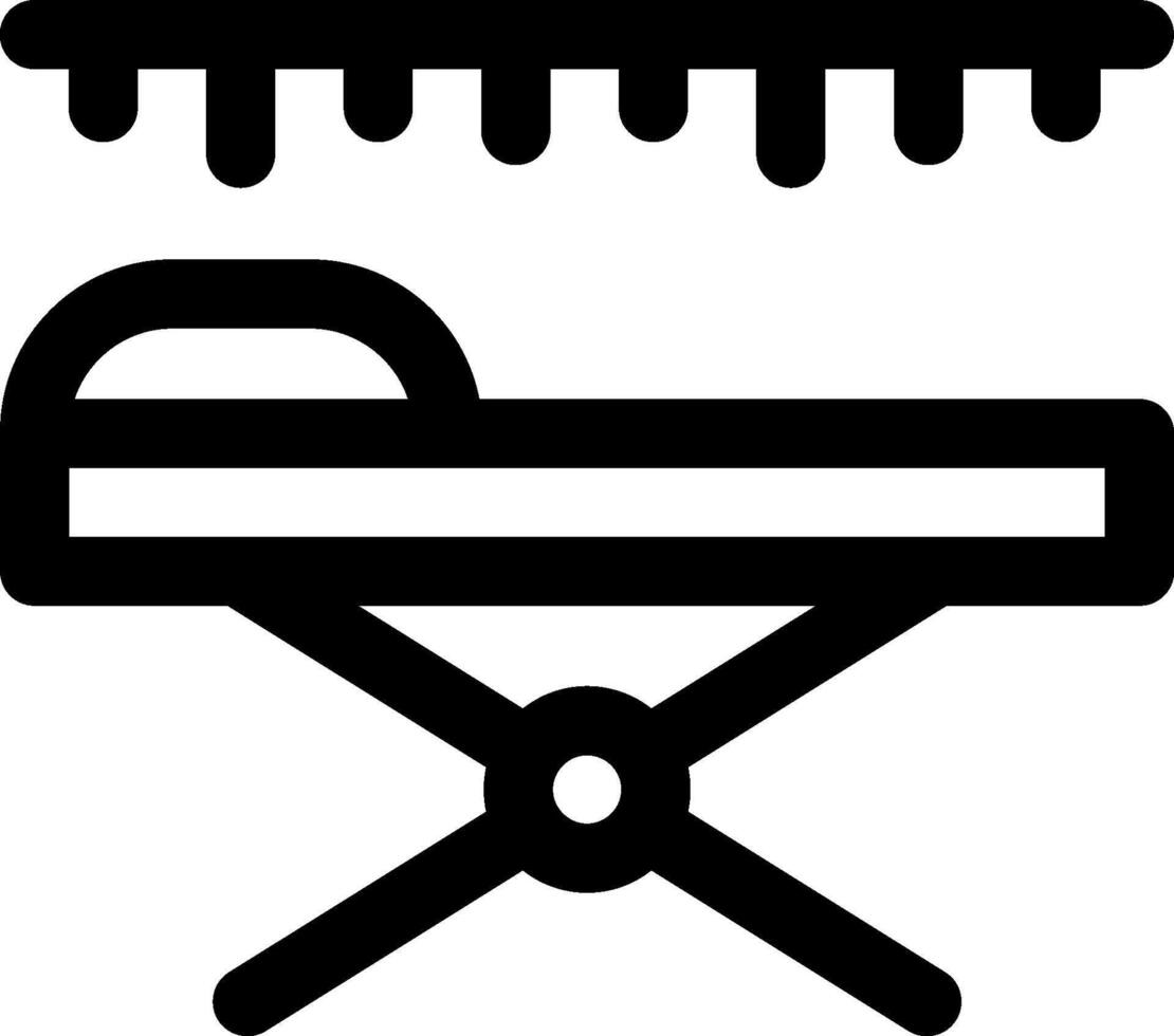 A black and white icon of a bed vector