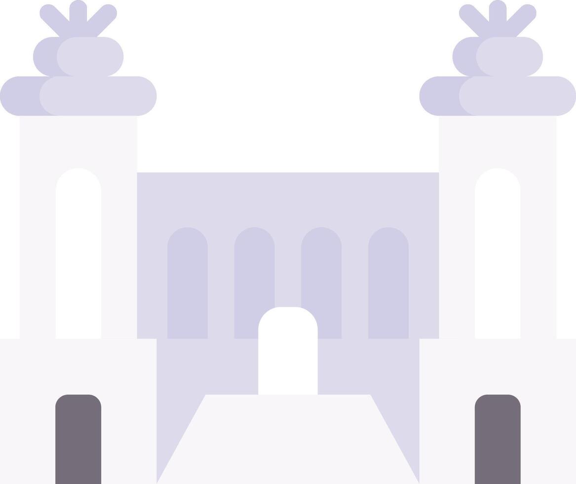 A purple building with two towers and a clock vector