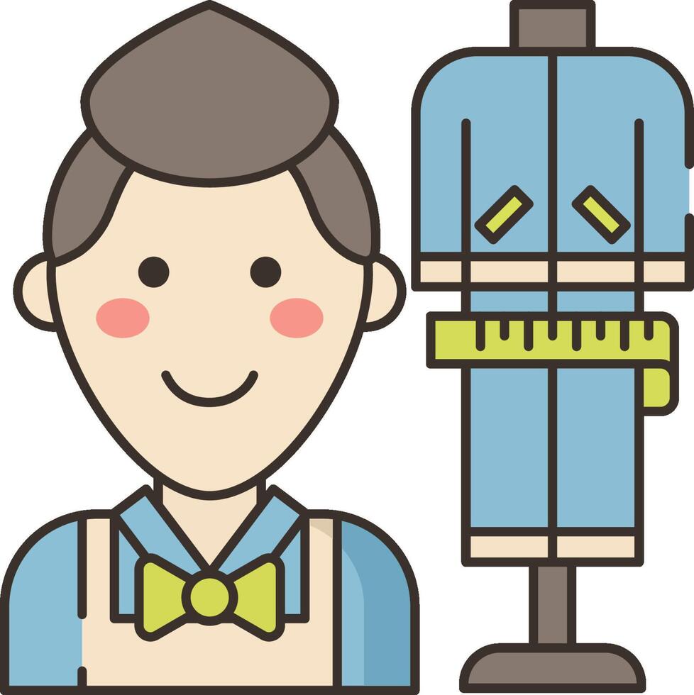 A man in an apron and bow tie standing next to a mannequin vector