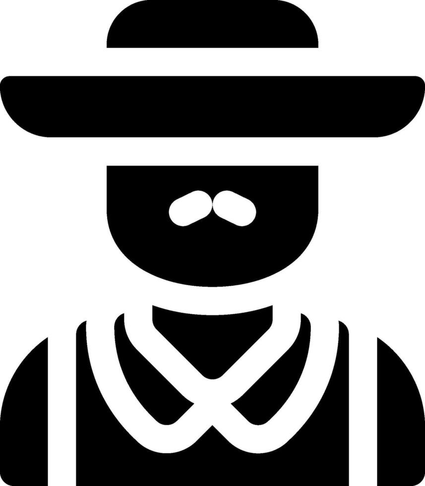 A black and white icon of a man in a hat vector