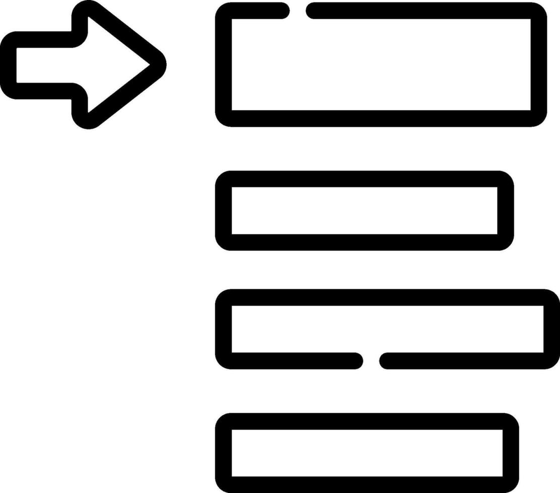 A black and white icon of a list with an arrow pointing to the left vector