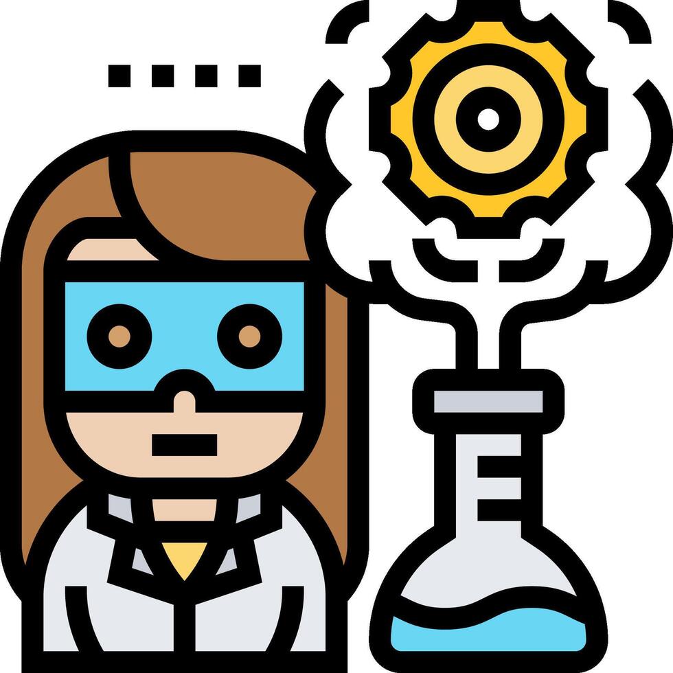 A woman wearing goggles and a lab coat is holding a test tube vector