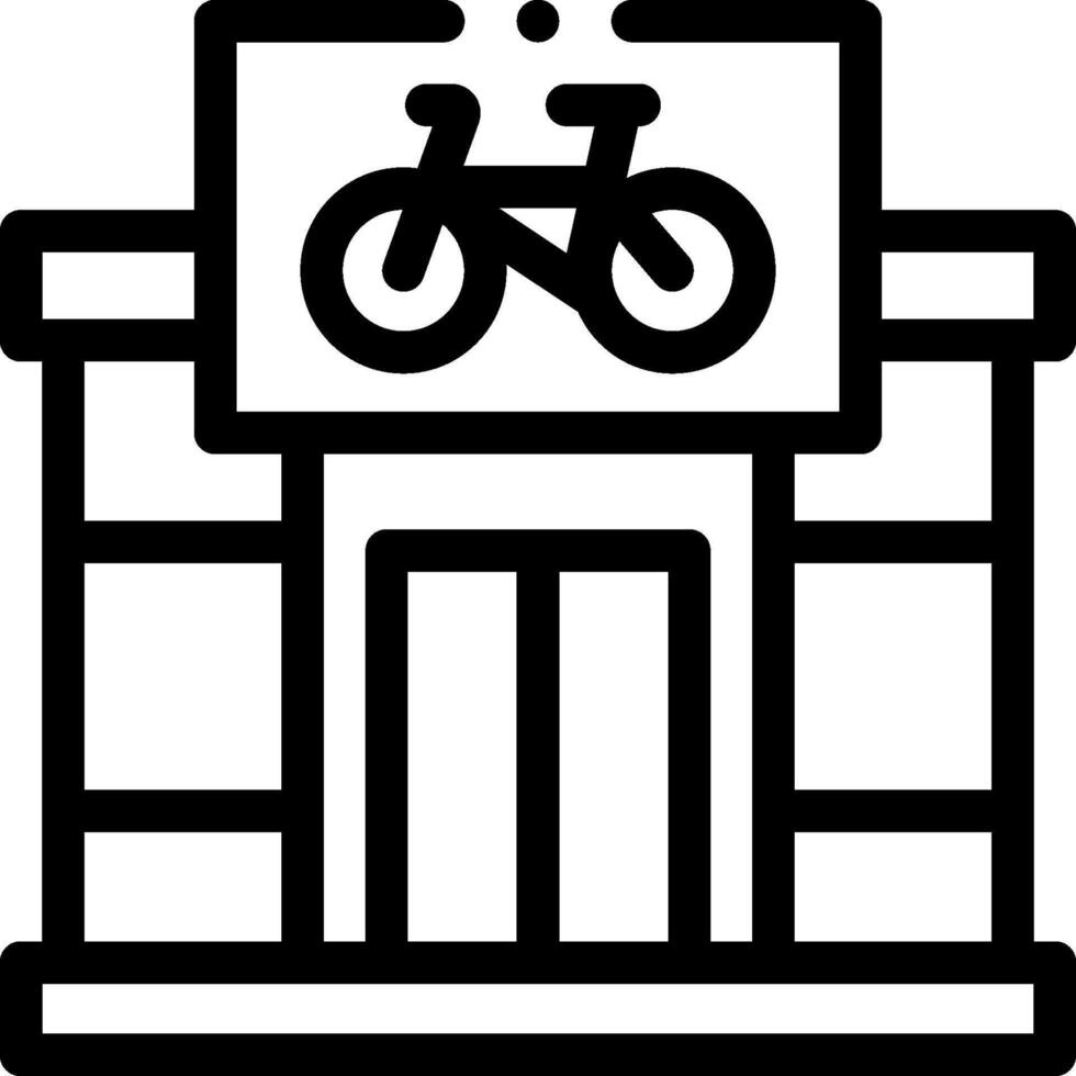 A black and white illustration of a bicycle in front of a building vector