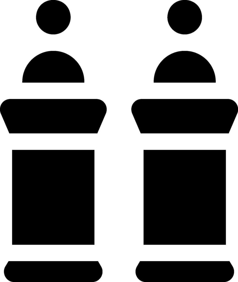 Two people standing at podiums with one person on each side vector