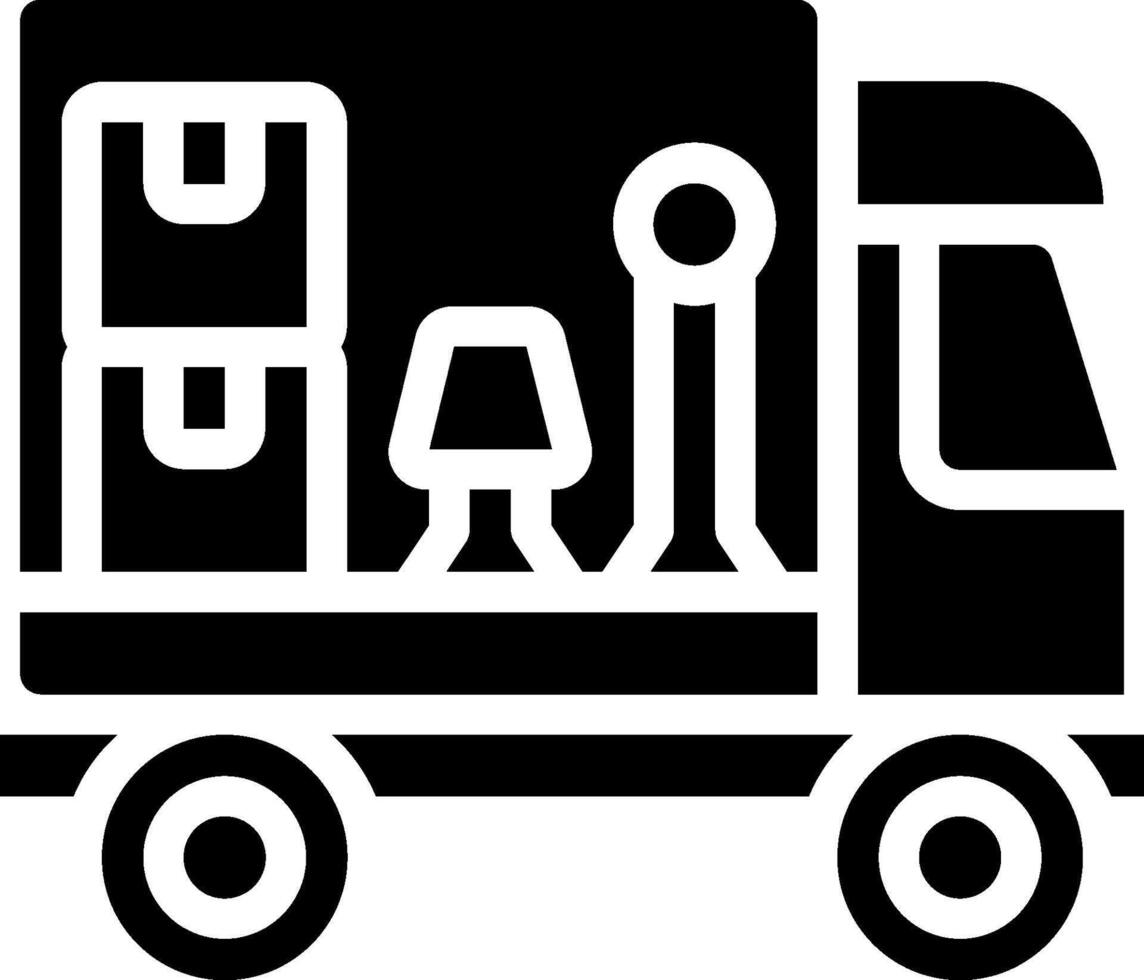 A black and white image of a truck with a bed and other items vector