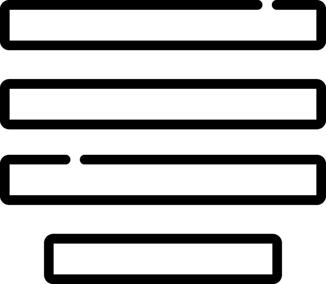 A black and white icon of a line of four bars vector