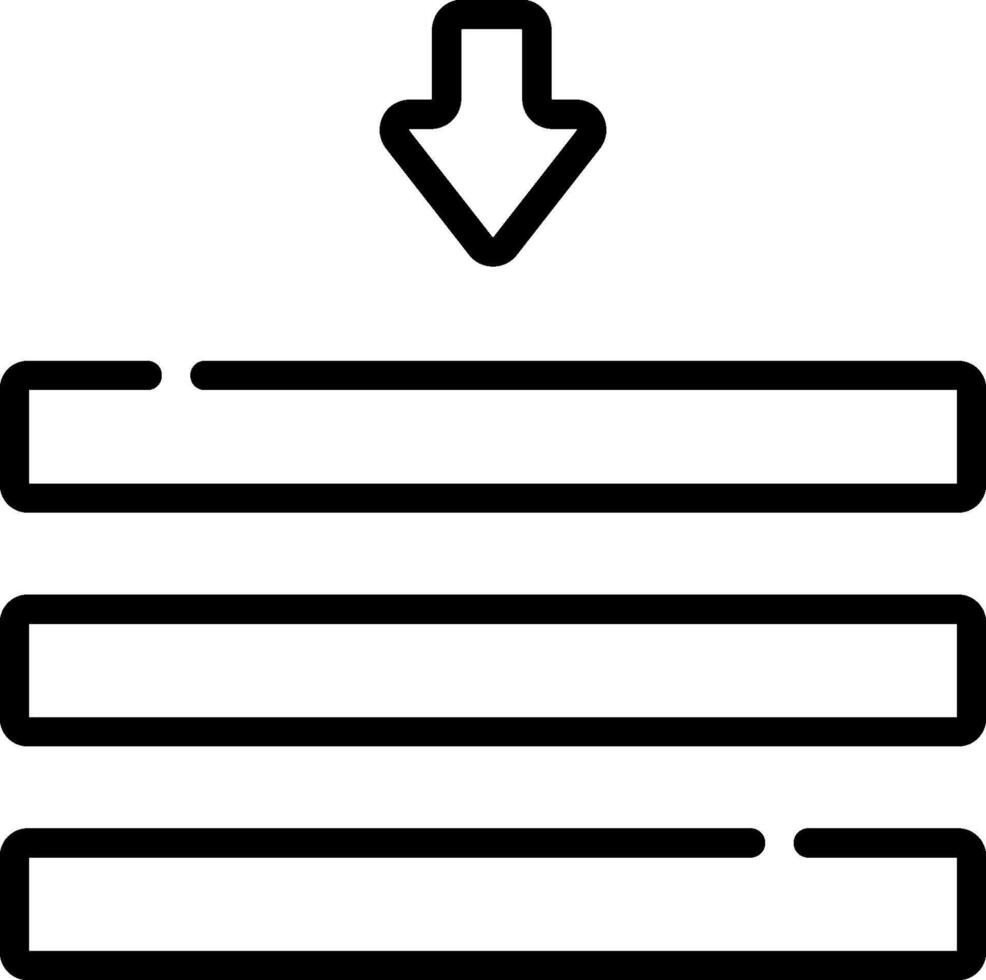 A black and white icon of a file with a arrow pointing down vector