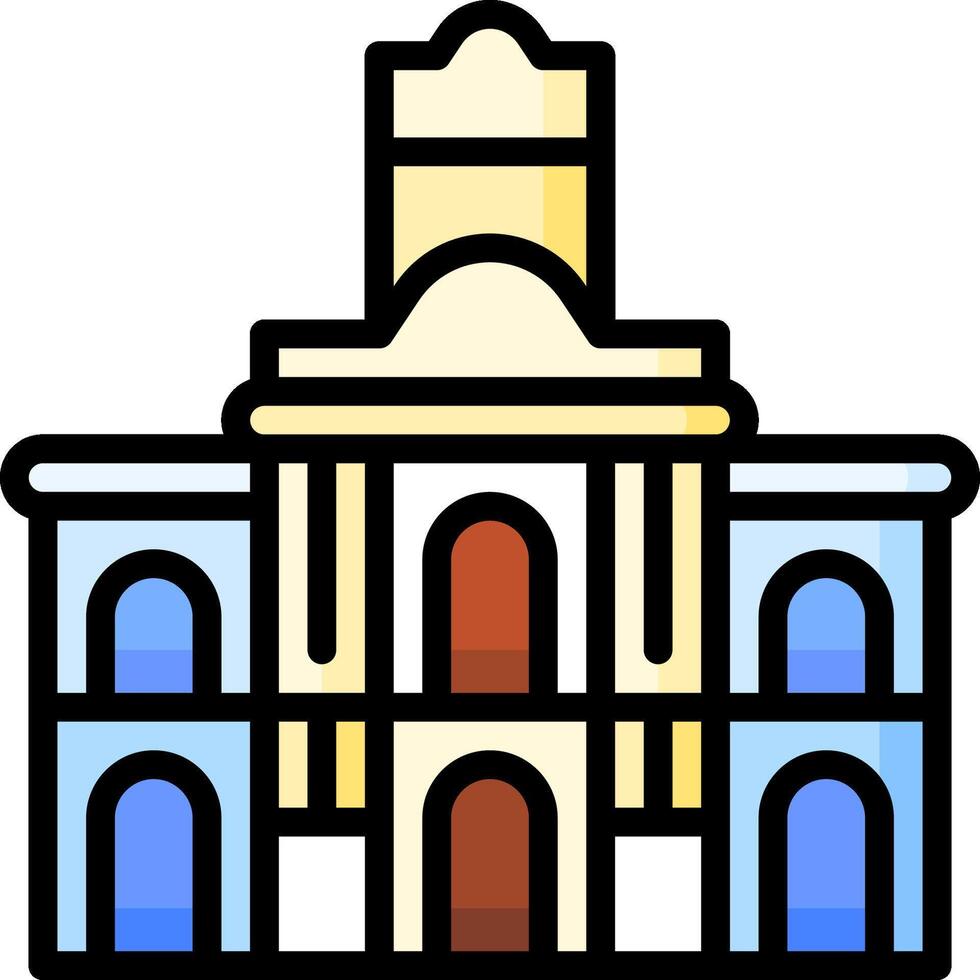 A building with a clock tower and a clock vector