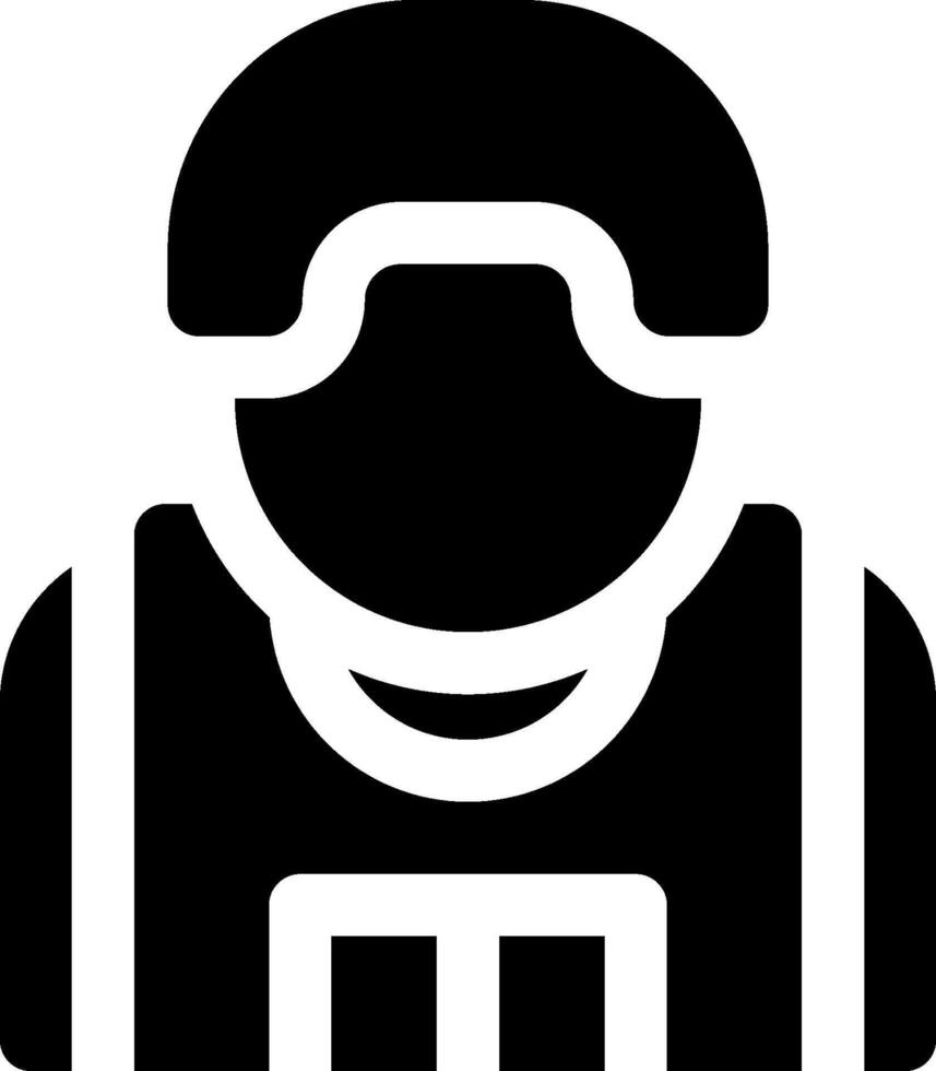 A black and white icon of a man in a helmet vector