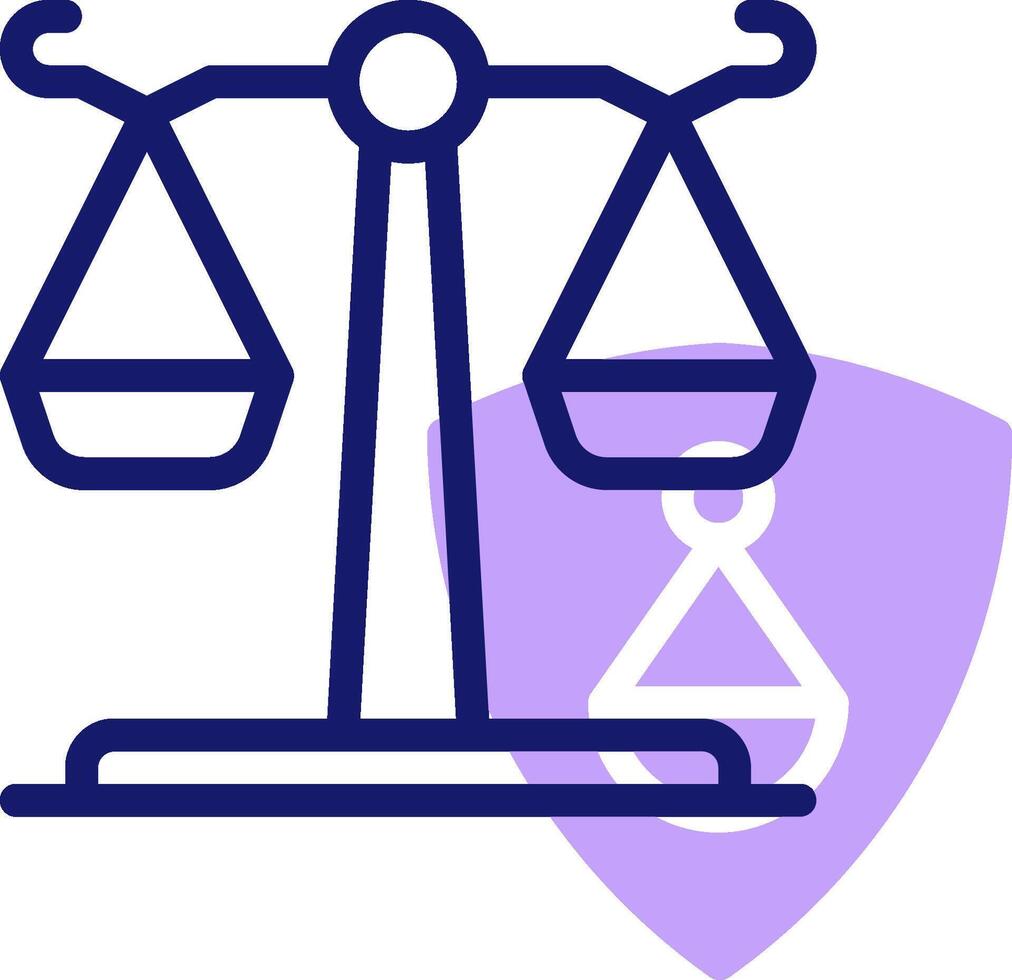 A purple and white icon of a scale with two scales vector