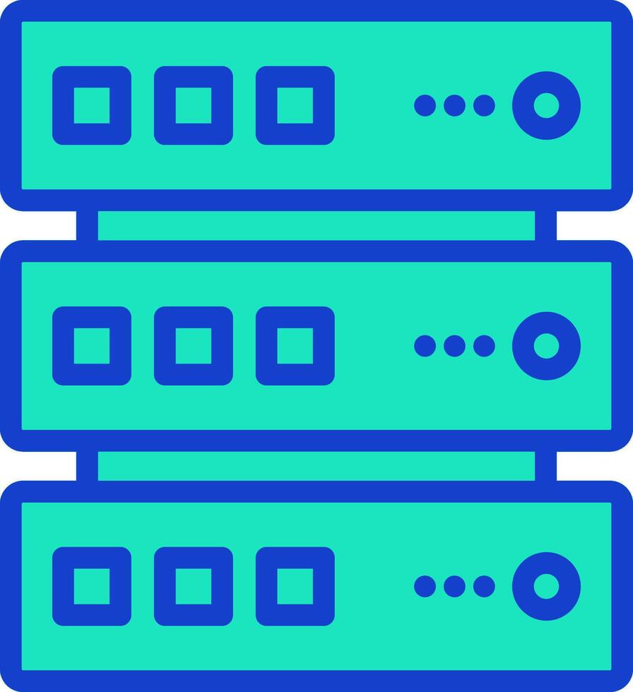 A blue and green server with four blue buttons vector