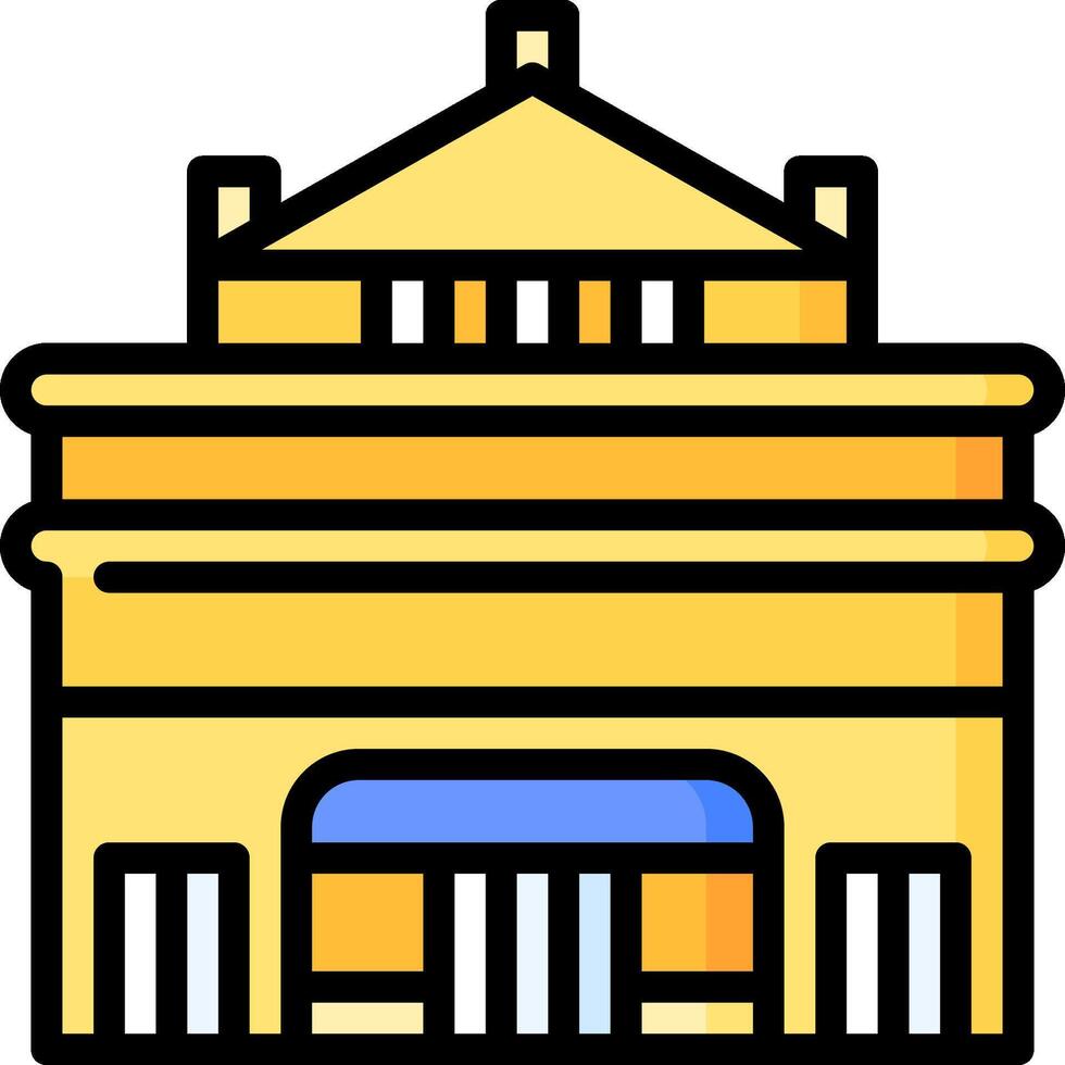 A building with a yellow roof and windows vector