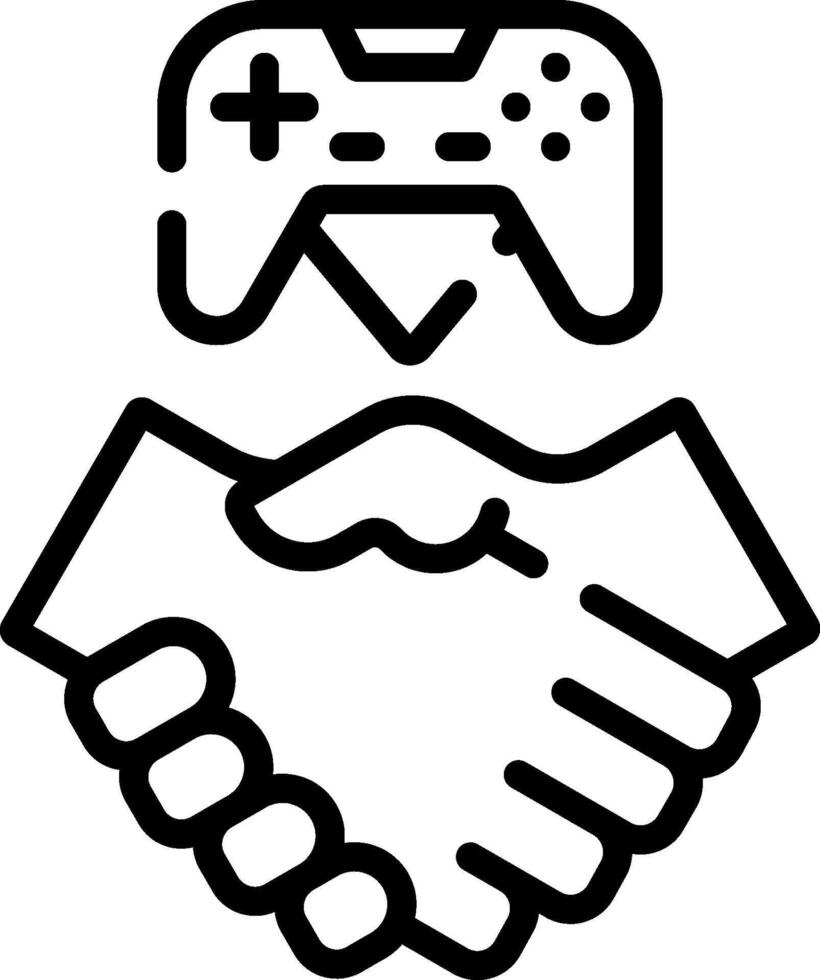 A black and white image of two hands shaking hands with a controller vector