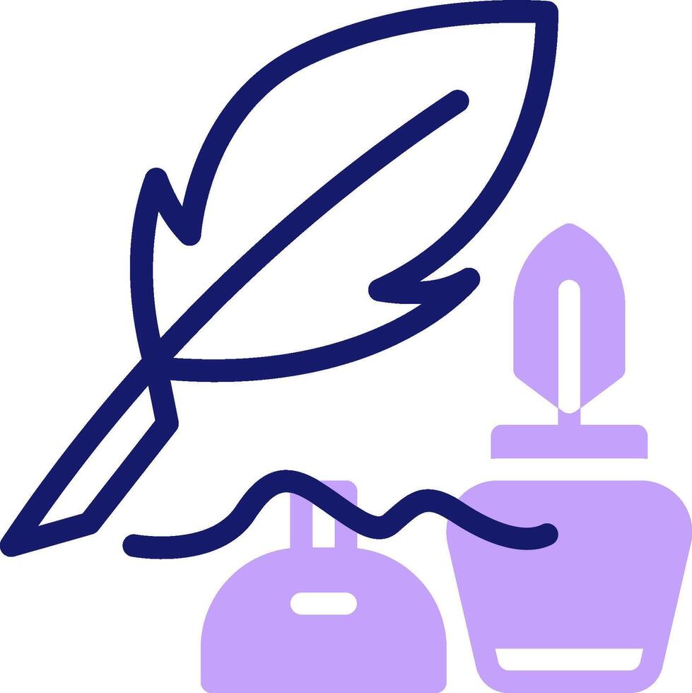 A purple feather and ink bottle with a feather vector
