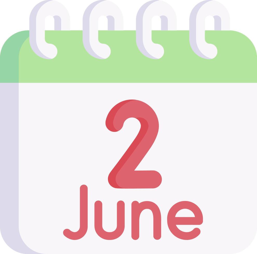 A calendar with the number 2 june on it vector