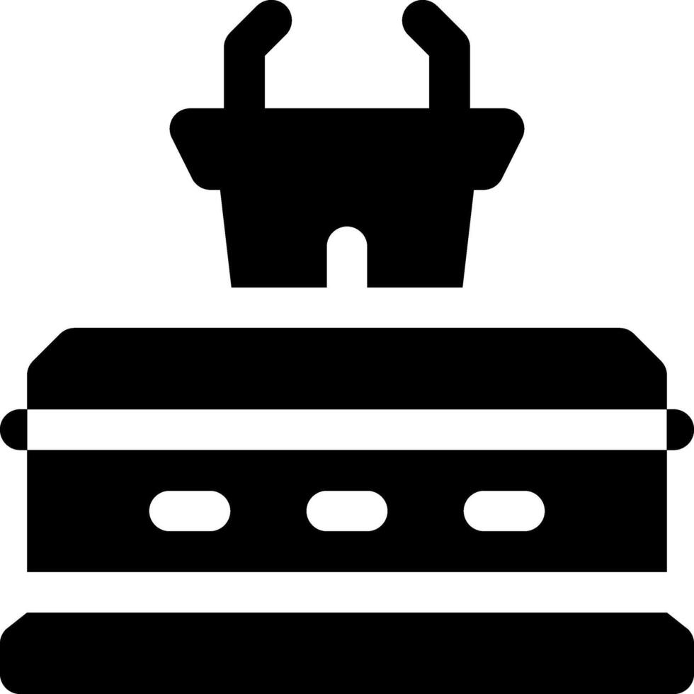 A black and white image of a coffin with a shopping basket on top vector