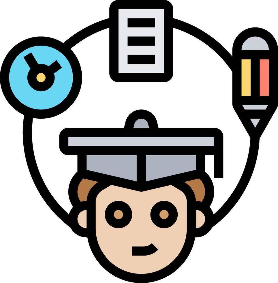 A person with a graduation cap and a clock vector
