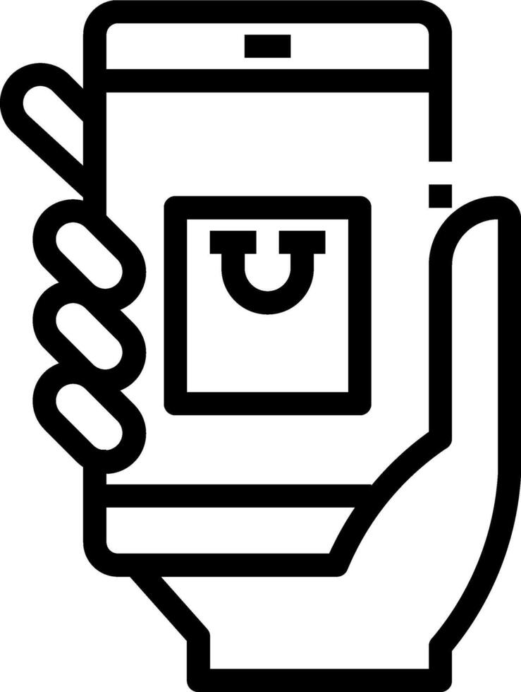 A hand holding a smartphone with a shopping bag icon vector