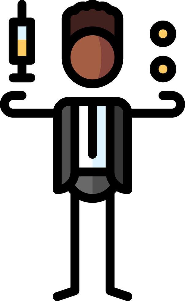 A man holding a syringe and a bottle vector